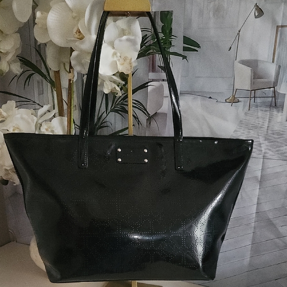 Handbags - Kate Spade Perforated Patent Black Tote Bag